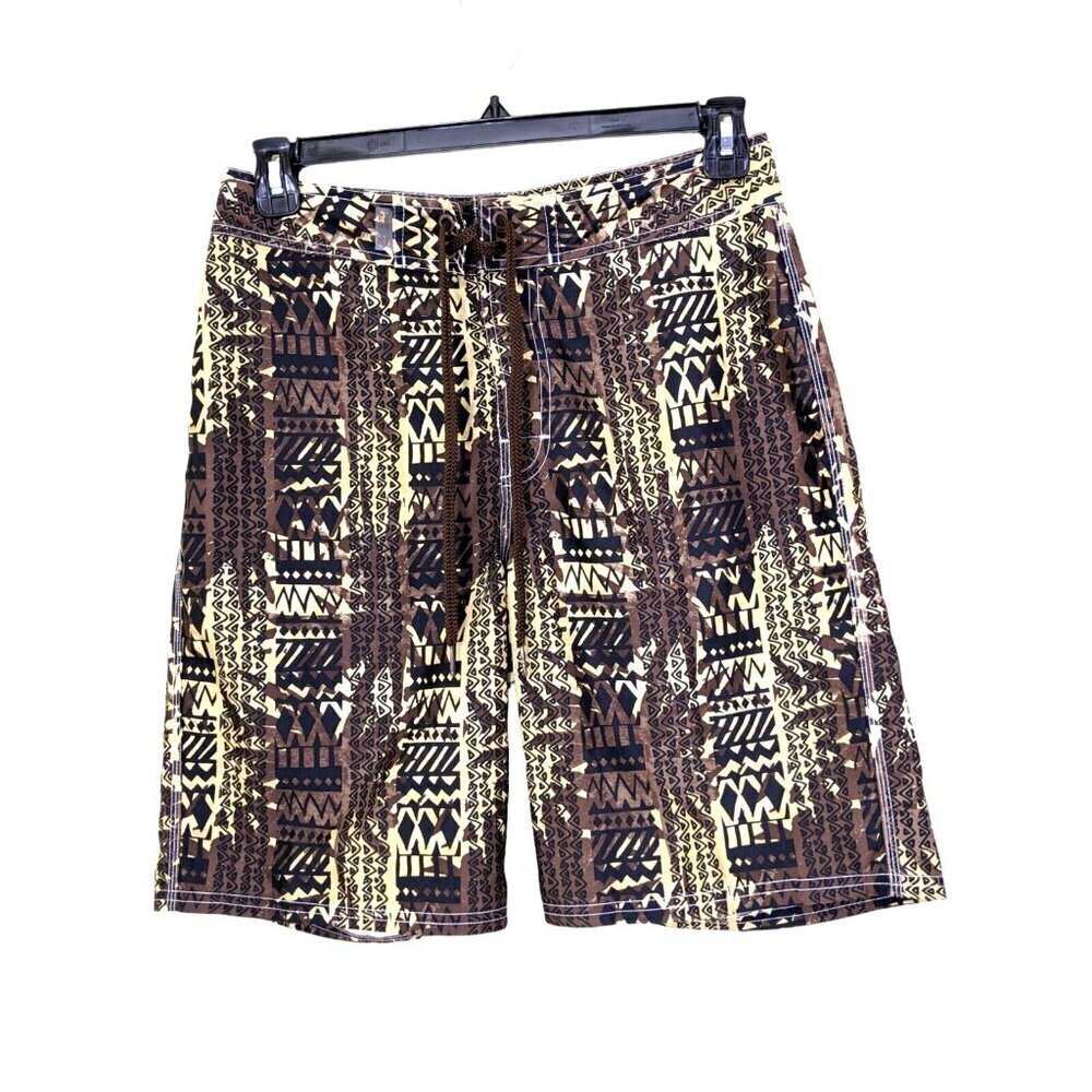 Beach Rays Surf Board Shorts Mens 30 Swim Trunks Hawaiian Tribal Print Brown